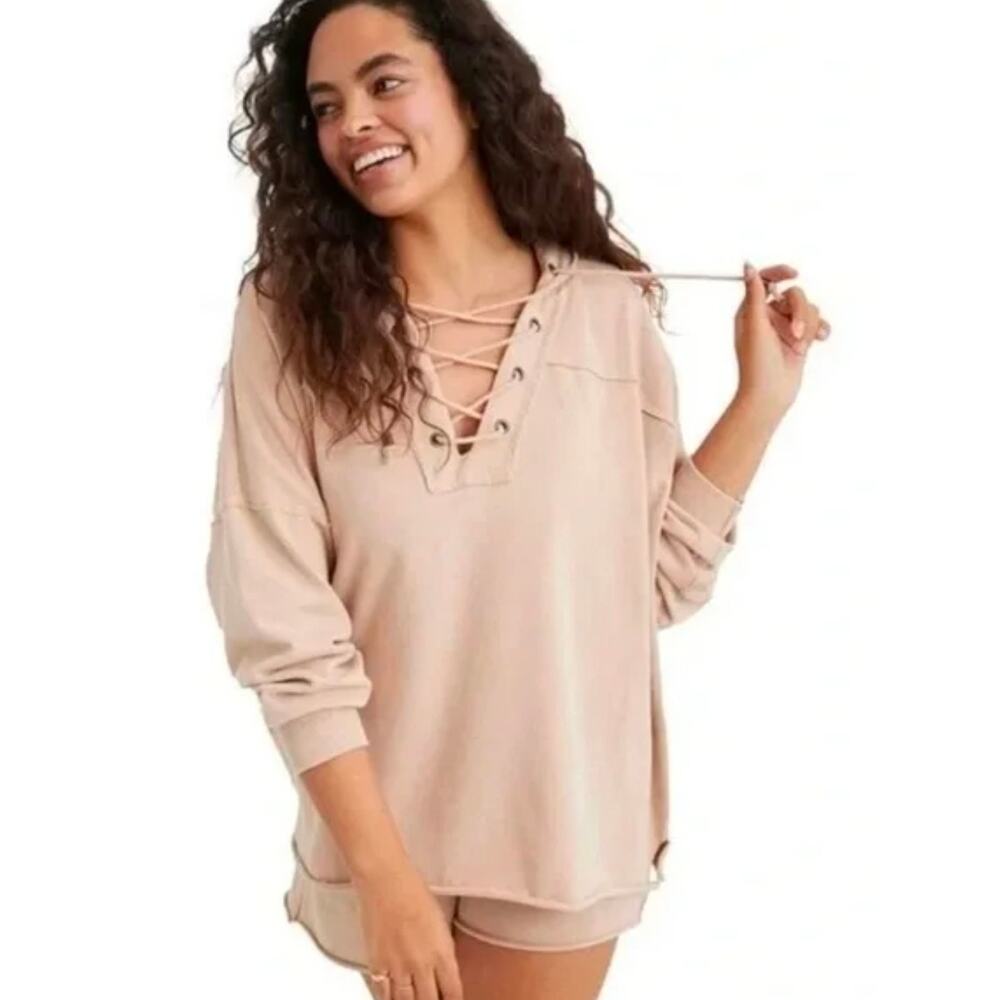 Aerie Sunday Soft Lace Up Hoodie XS Oversized